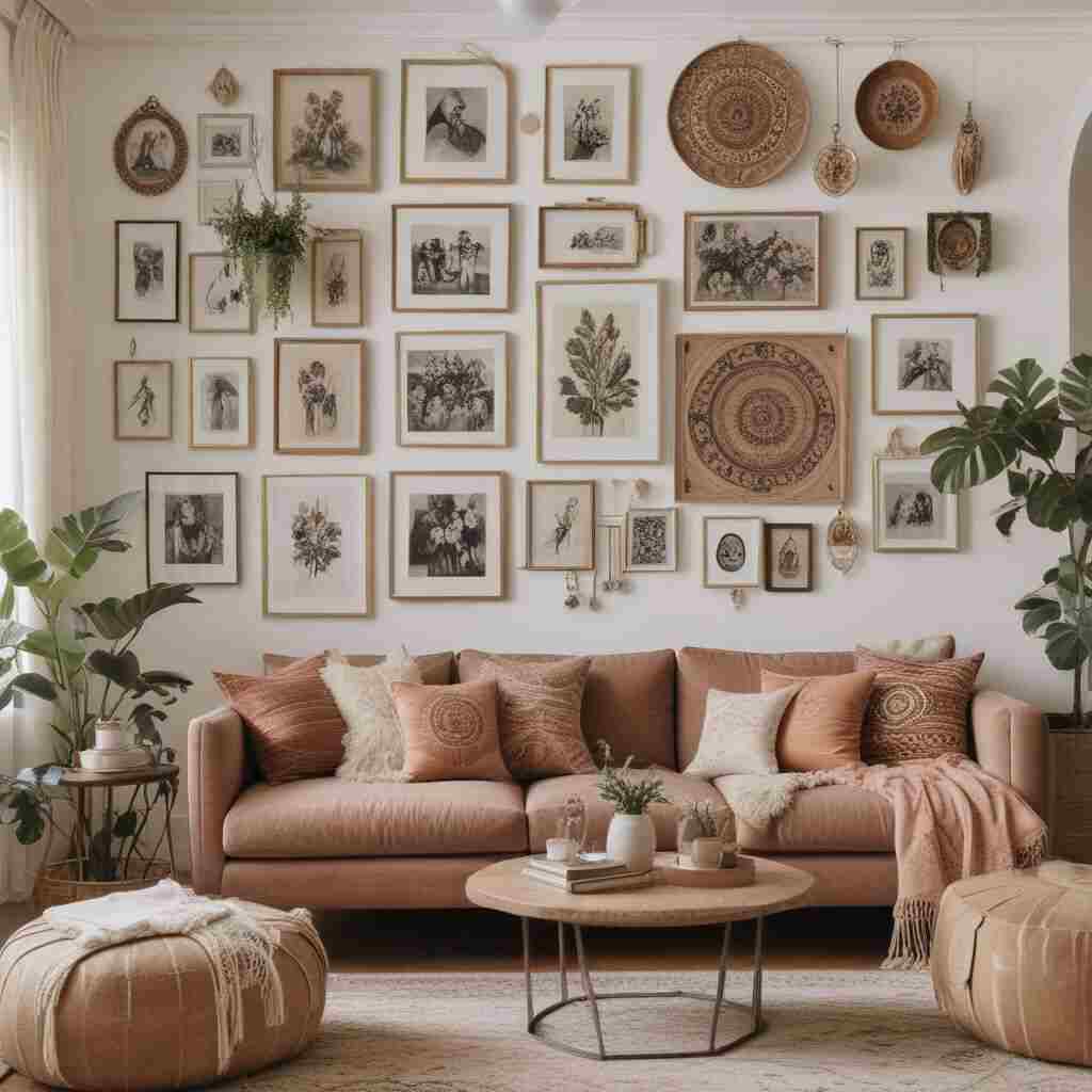 40 Chic Boho Living Room Ideas That Capture Effortless, Free-Spirited Style 7 Gallery Wall